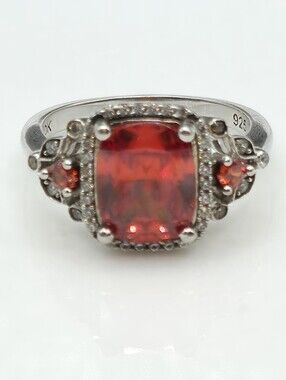 Very Rare Designer Signed Red Andesine Labradorite And White Topaz Ring